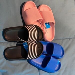 Pink, Black, and Blue Slide Sandals Set